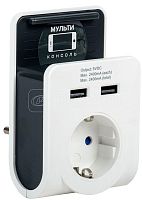 Адаптер с подставкой с заземлением IEK Т-02/01 1-м+2xUSB тип A+A 2400мА белый картинка 